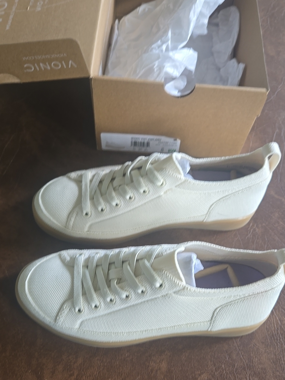 Vionic Women's Low-Top Canvas Sneakers in Cream with Gum Sole
